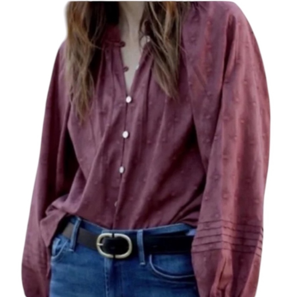CLEOBELLA x ANTHRO ANTONIA LONG SLEEVE BURGUNDY BLOUSE TOP S